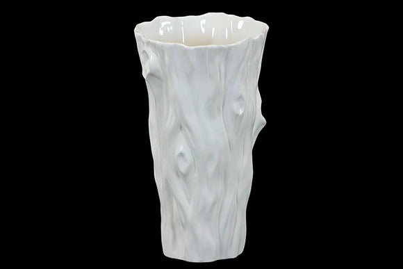 Beautiful Ceramic Vase Designed in a Tree Bark Replica in White