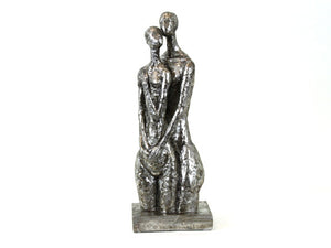 Abstract Art Showpiece Featuring an Adoring Man and Woman Resin Statue in Antique Silver