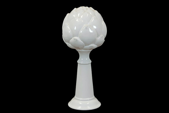 Elegant and Beautiful Ceramic Artichoke on Stand in White (Large)