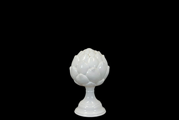 Elegant and Beautiful Ceramic Artichoke on Stand in White (Small)