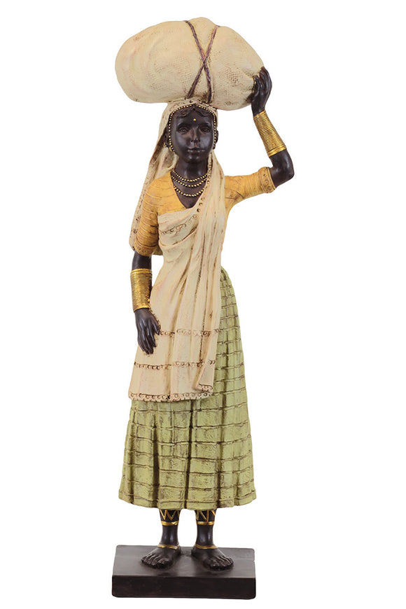 Beautiful and Exceptional Ethnic Village Woman Resin Black Statue