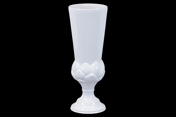 Long Neck Ceramic Vase with Smooth Surface and Elegant Design in White (Large)