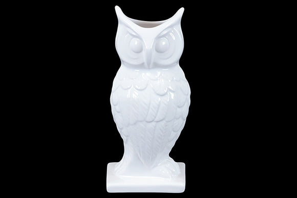 Mesmerizing Hooting Ceramic Owl on Stand in White (Large)