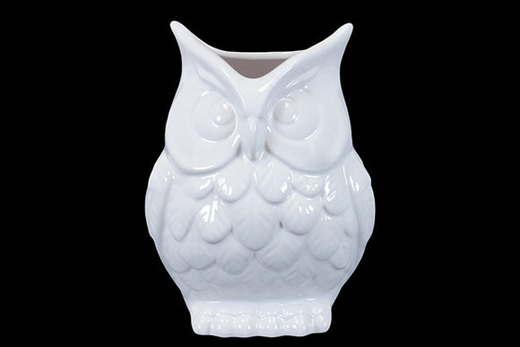 Mesmerizing Hooting Ceramic Owl in White (Small)