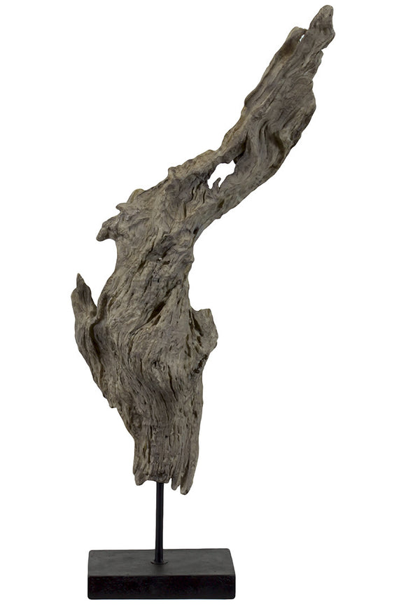 Abstract Art Resin Tree Bark Sculpture on Stand in Grey Color