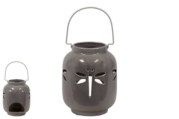 Elegant and Cute Ceramic Dragonfly lantern in Grey with Handle