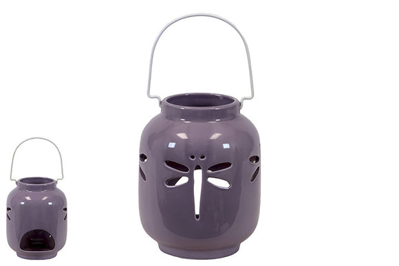 Elegant and Cute Ceramic Dragonfly lantern in Purple with Handle