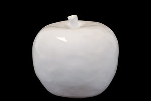 Lustrous and Glossy Ceramic Apple Décor in White (Large)