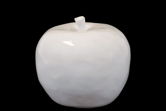 Lustrous and Glossy Ceramic Apple Décor in White (Large)