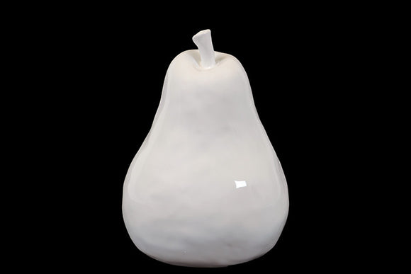 Elegant and Lustrous Decorative Ceramic Pear in White (Large)