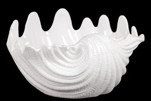 Beautiful Bowl Shape Ceramic Seashell Figurine with Curve Pattern in White