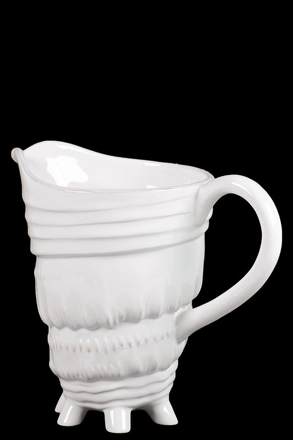 Ceramic Pitcher with Distinctive Seashell Pattern with Tiny MultiLeg in White