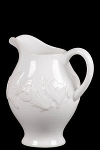 Ceramic Pitcher Embellished with Beautiful Seashell Motifs in White