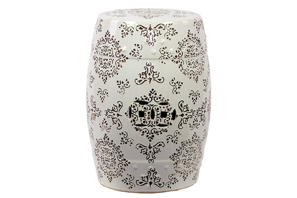 Beautiful Ceramic Garden Stool White And Brown