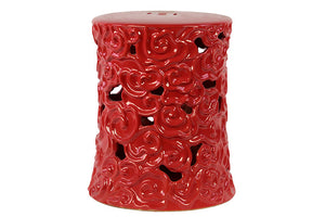 Well Carved Ceramic Garden Stool Red