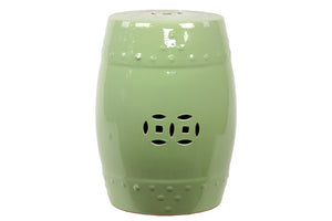 Striking Hammered Pattern and Cut Design Ceramic Garden Stool with Glossy Finish in Green