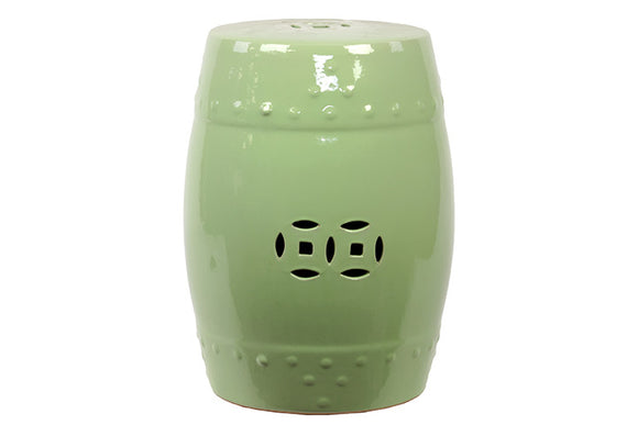 Striking Hammered Pattern and Cut Design Ceramic Garden Stool with Glossy Finish in Green