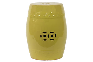 Striking Hammered Pattern and Cut Design Ceramic Garden Stool with Glossy Finish in Yellow