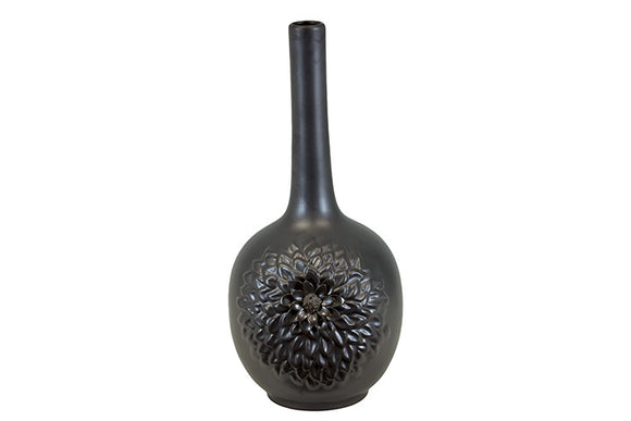 Trendy and Voguish Long Neck Ceramic Vase in Gunmetal (Large)