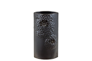 Beautiful Floral Design Cylindrical Shape Ceramic Vase in Gunmetal Shade (Small)