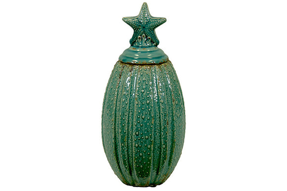 Beautiful and Stunning Ceramic Canister Shell Collection with Star Fish Shaped Lid in Blue (Large)