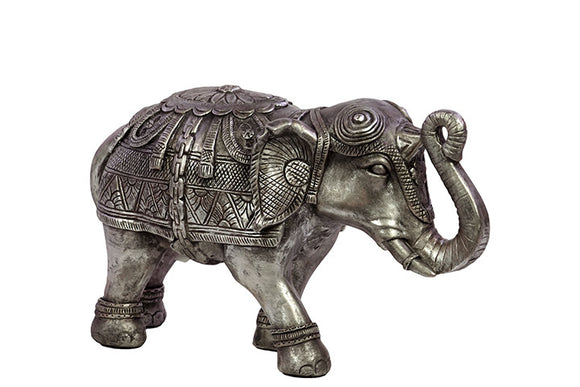 Beautifully Decorated Resin Elephant Figurine in Silver (Small)