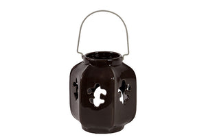 Elegant and Dazzling Ceramic Fleur de Lis Lantern with Metal Handle