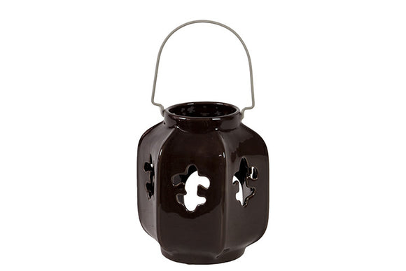 Elegant and Dazzling Ceramic Fleur de Lis Lantern with Metal Handle