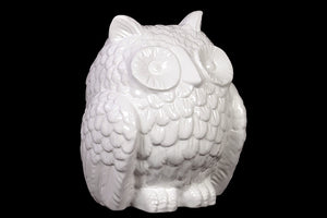 Elegant and Stout Ceramic Hooting Owl with Captivating Eyes in White