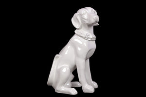 Charming and Charismatic Ceramic Sitting Dog with Collar in White