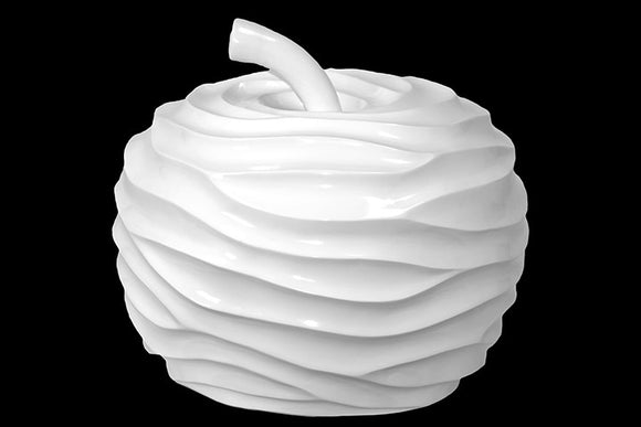 Ceramic Apple Figurine Designed with Beautiful and Elegant Pattern in White (Large)