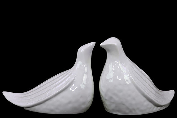 Lovely and Elegant Ceramic Lovebirds Figurine Set of Two in White