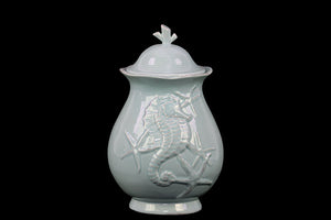 Elegant and Stunning Ceramic Canister with Seashell Design in Blue (Large)