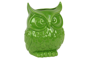 Beautiful and Spectacular Owl Design Ceramic Vase in Green (Small)