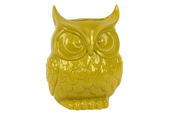 Beautiful and Spectacular Owl Design Ceramic Vase in Yellow (Small)