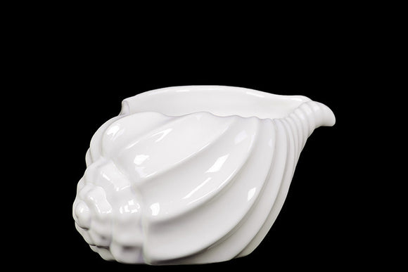 Beautiful Glossy and Shiny Ceramic Shell Showpiece in White (Small)