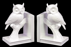 Pristine White Owl on Stand Ceramic Bookend