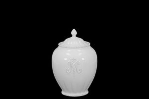 Elegant and Stunning Ceramic Canister Etched with the Alphabet M in White