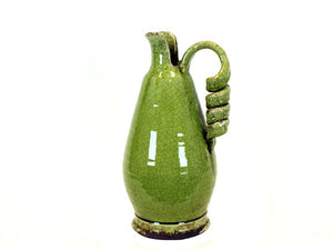 Antiquated Single Eared Traditional Ceramic Tuscan Vase in Green