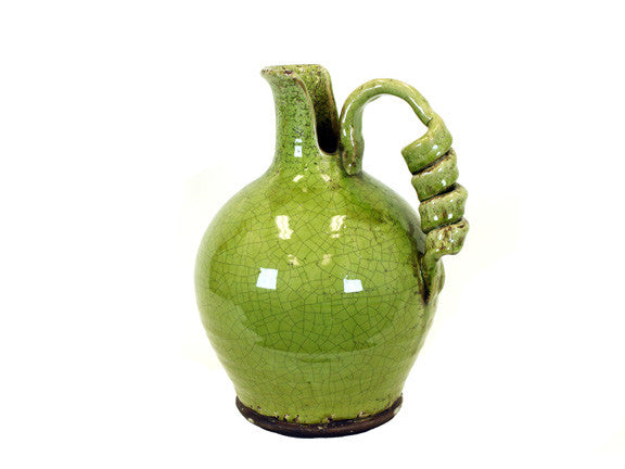 Antiquated Traditional Ceramic Tuscan Vase with Broad and Round Body in Green