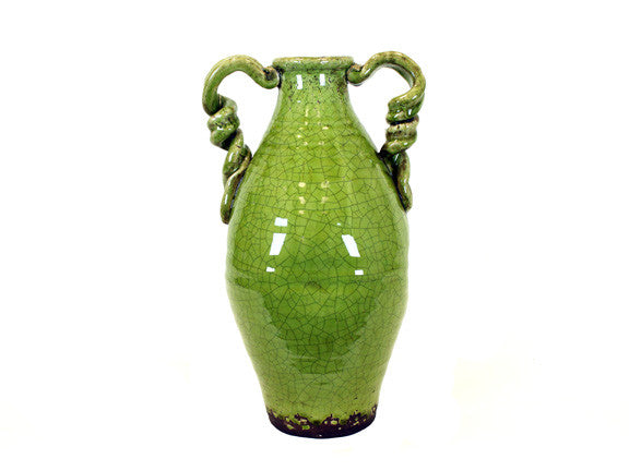 Antiquated Double Ear with Unique Design Ceramic Tuscan Vase in Green