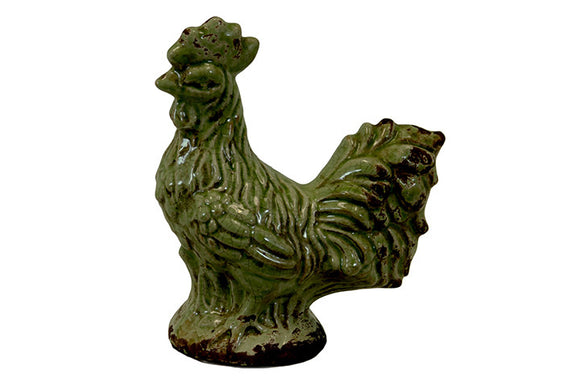 Antiquated and Majestic Ceramic Rooster Figurine in Green