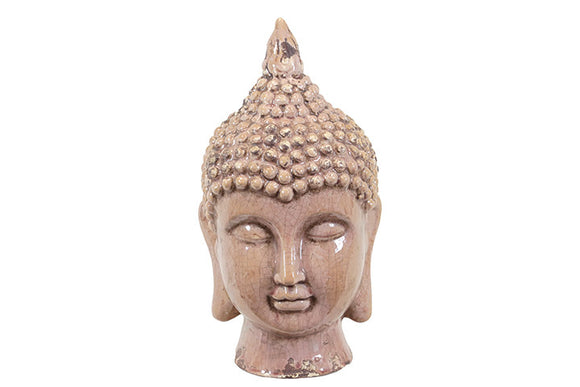 Serene Carved Brown Buddha Head