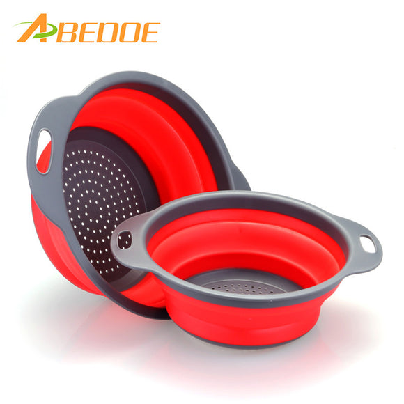 2pcs/set Foldable Silicone Colander Fruit Vegetable Washing Basket Strainer Collapsible Drainer With Handle Kitchen Tool